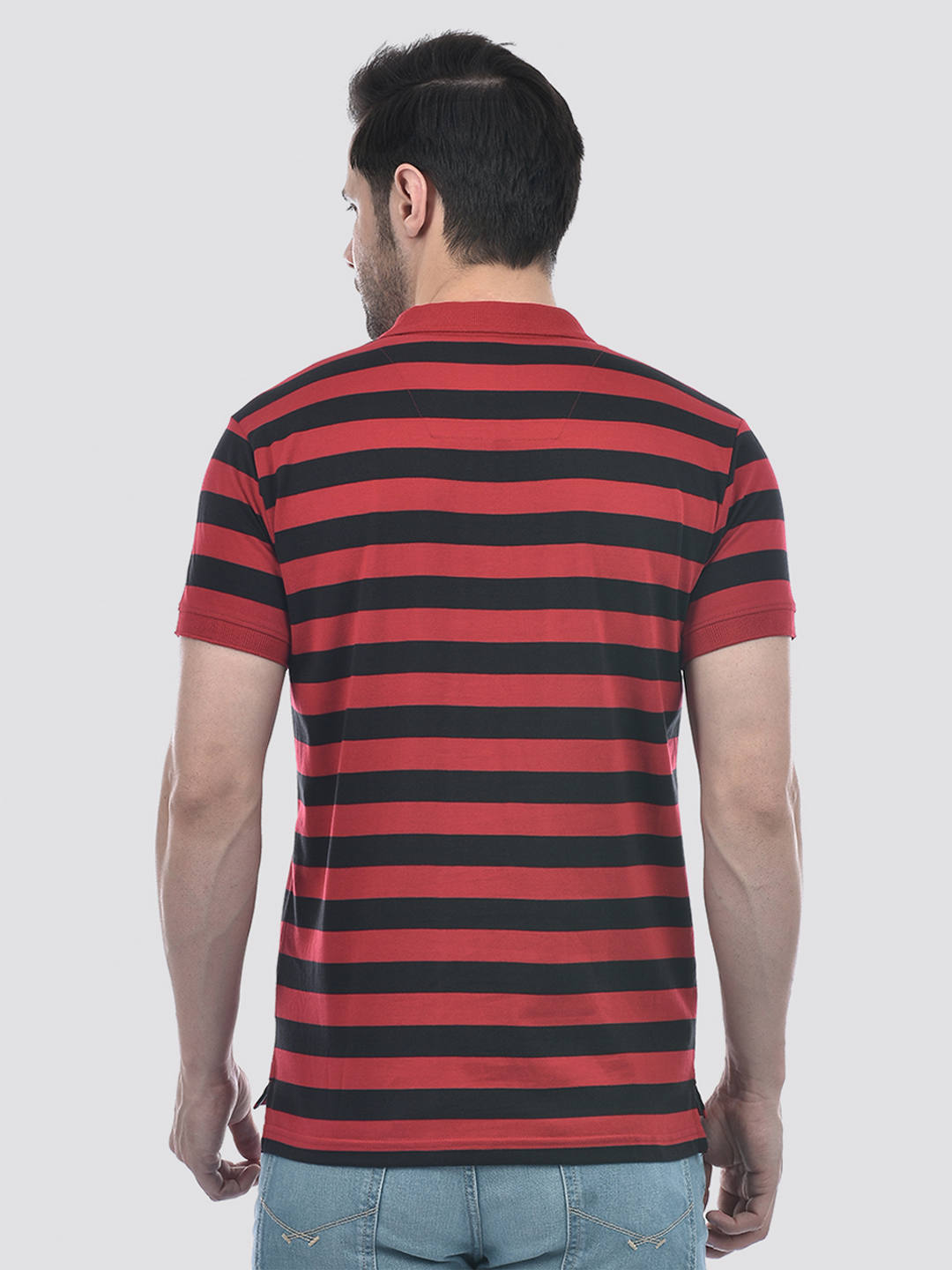 Numero Uno Men Coral Red Striped Polo T-Shirt